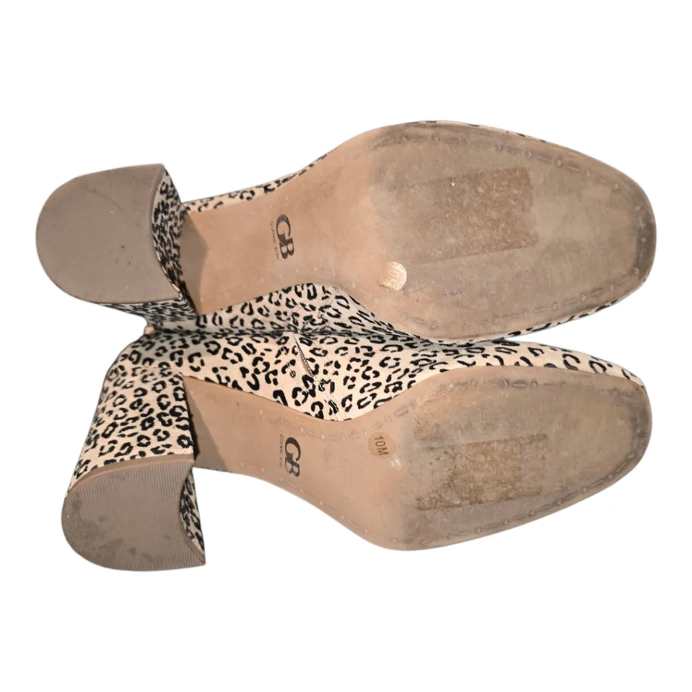 Gianni Bini Tan Leopard Print Leather Heeled‎ Ankle Boots Size 10